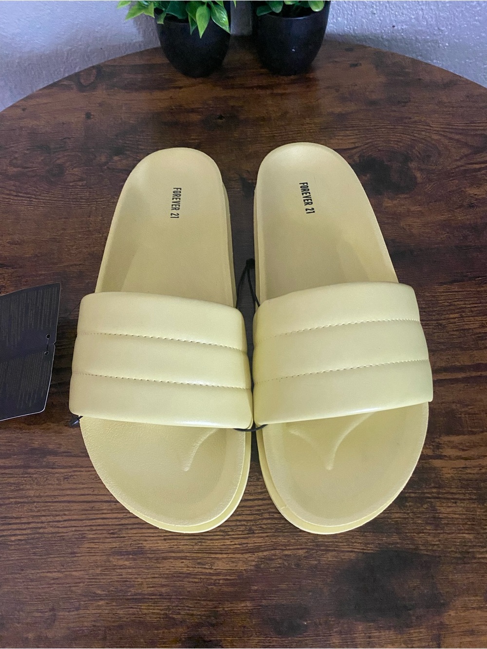 Forever 21 Yellow Quilted Slide Sandals